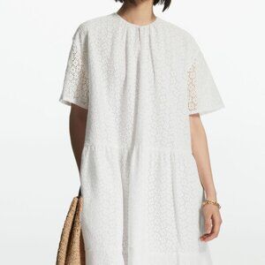 COS White Oversized Tiered Eyelet dress size 8